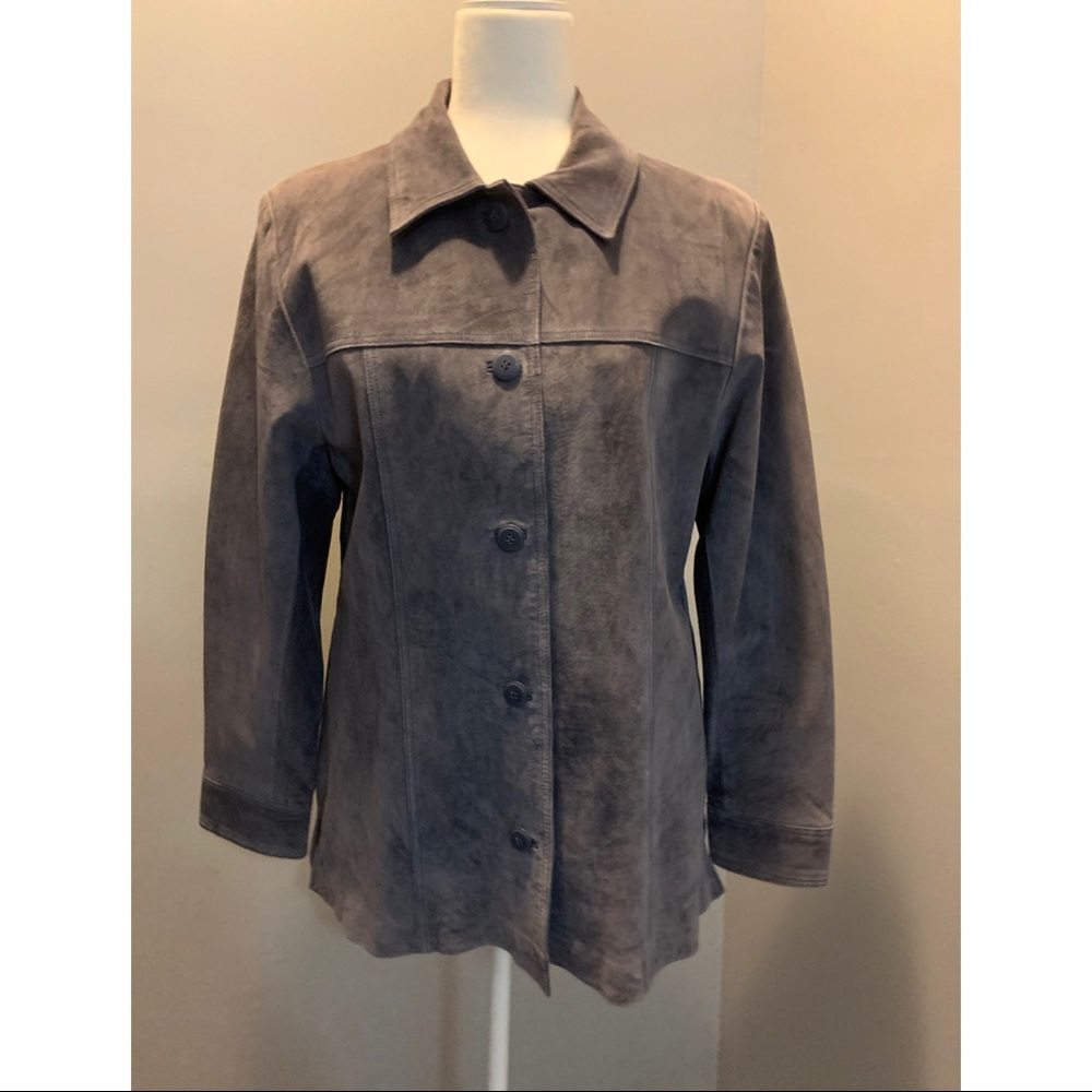 Size L Very Nice 100% Leather Grey/Purple Jacket